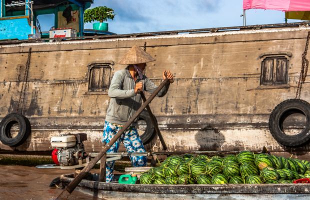 Watermelon seller at the Cai Rang Floating Market